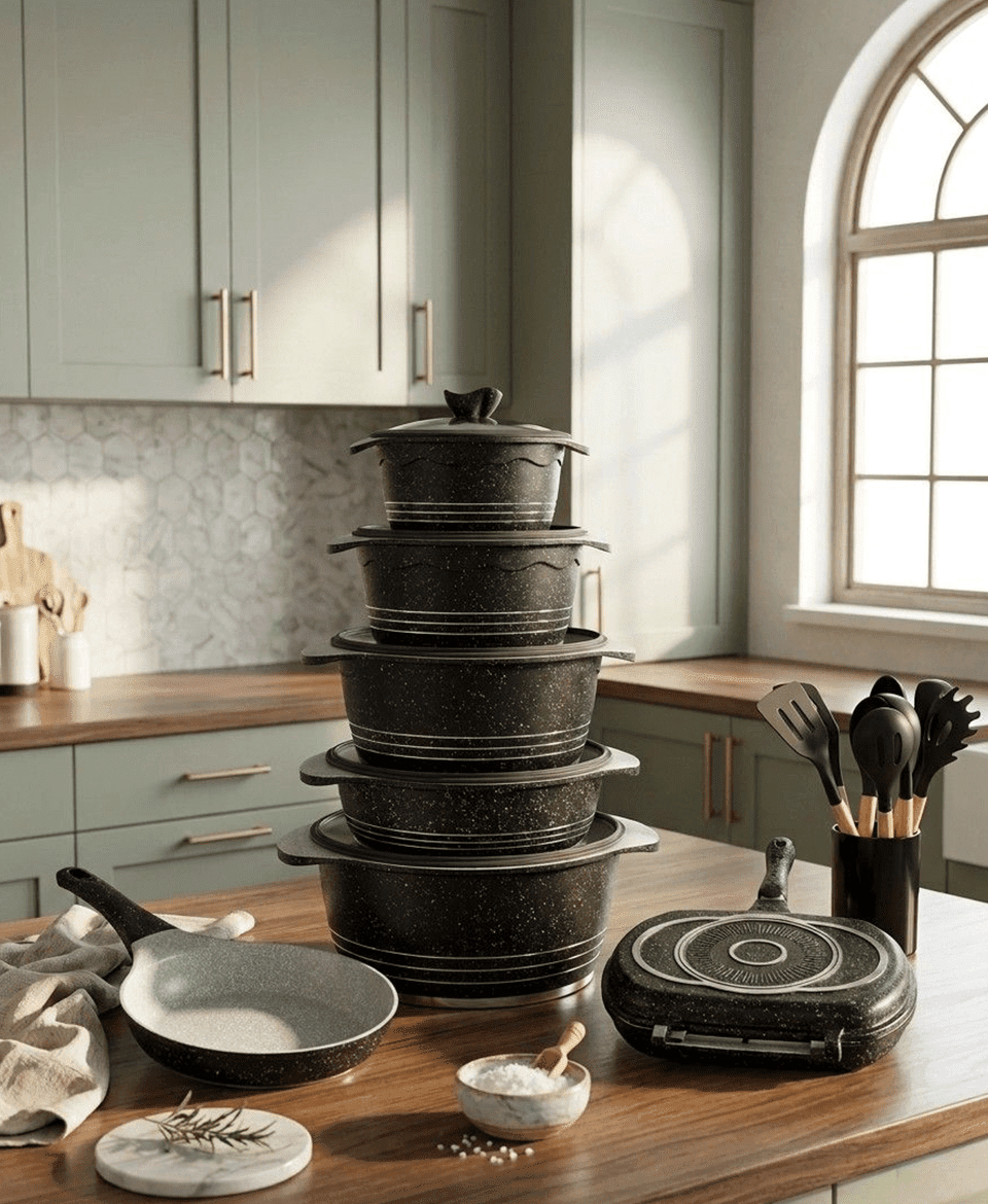Black Set 2 22 PCS - Non Stick Cookware Set - Image 6